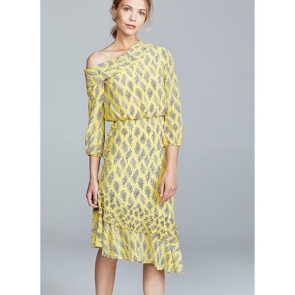 SALONI Sz 12 US Golden Alga Lexie Dress One Shoulder 100% Silk NWT - Picture 1 of 13